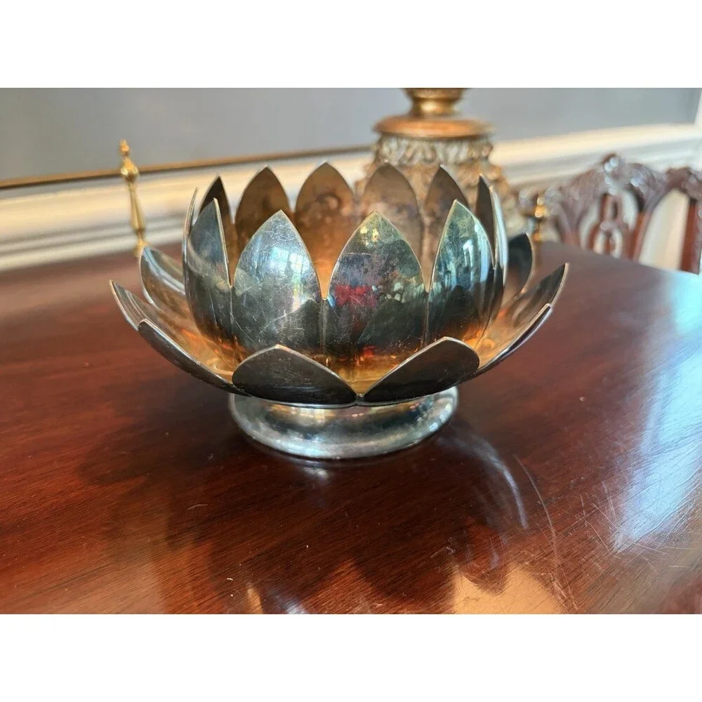 Vintage Reed & Barton #3002 Silver Plated Lotus Lily Flower Dish - Two Pieces